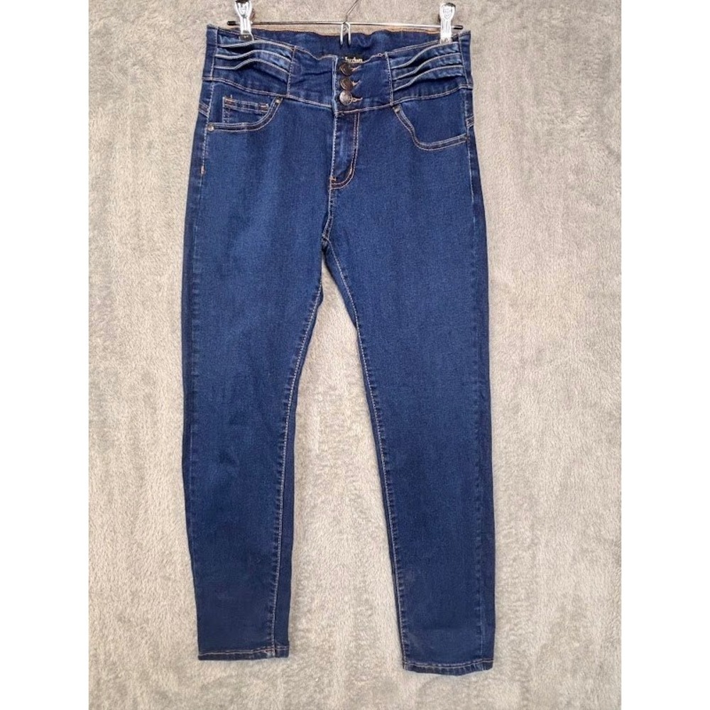 Emme Jordan Women Dark Wash High Rise Skinny Jeans Triple Button Tiered Waist 11